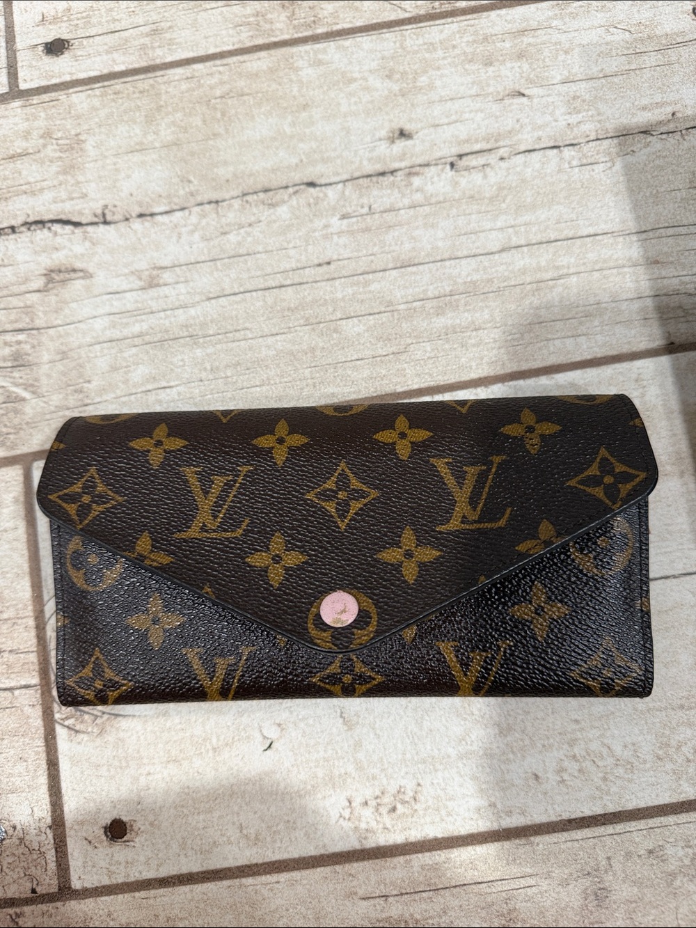Louis Vuitton Monogram Envelope Wallet — Brown with Pink Snap